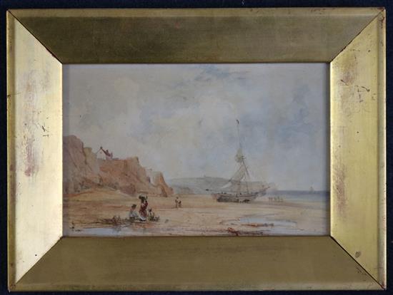 Attributed to George Weatherill (1810-1890) Coastal scene at low tide, 4.75 x 7.25in.